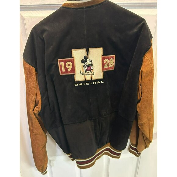 Vintage Disney Store Mickey Mouse Varsity Jacket Size M Black & Brown Suede Slee - Picture 5 of 9